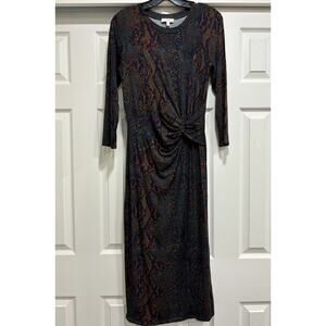 Joie Meika Printed Midi Sheath Dress Peacock Snakeskin Size Medium 3/4 S…